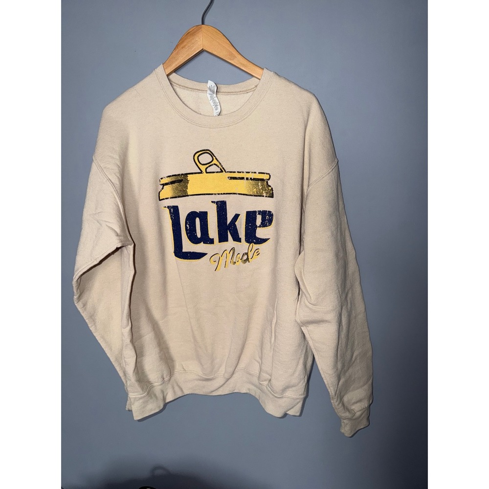 Jerzees NuBlend Lake‎ Mode Graphic Crewneck Sweatshirt Tan Large